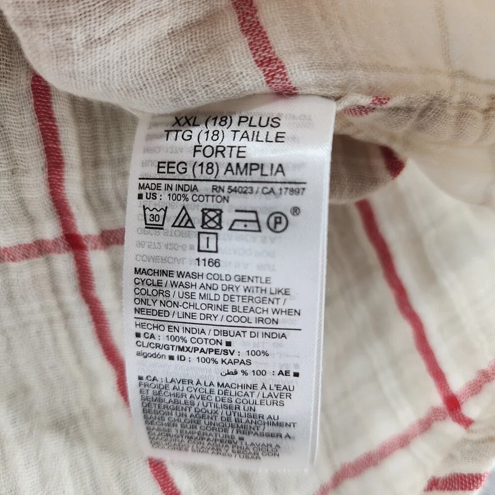 Old Navy Shirt Boys XXL 18 Plus Button Down Short Sleeve White Beige Plaid
